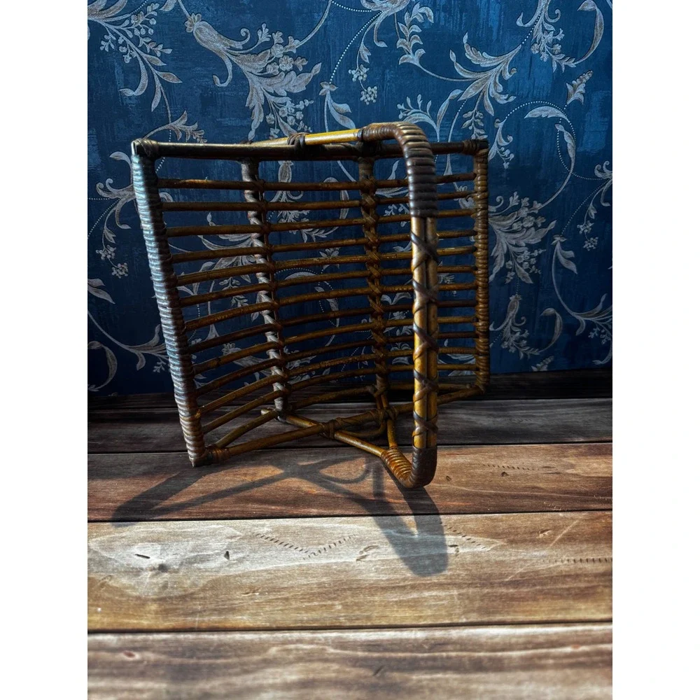 Vintage Rattan Caddy with Handle, Small Wicker Storage Basket